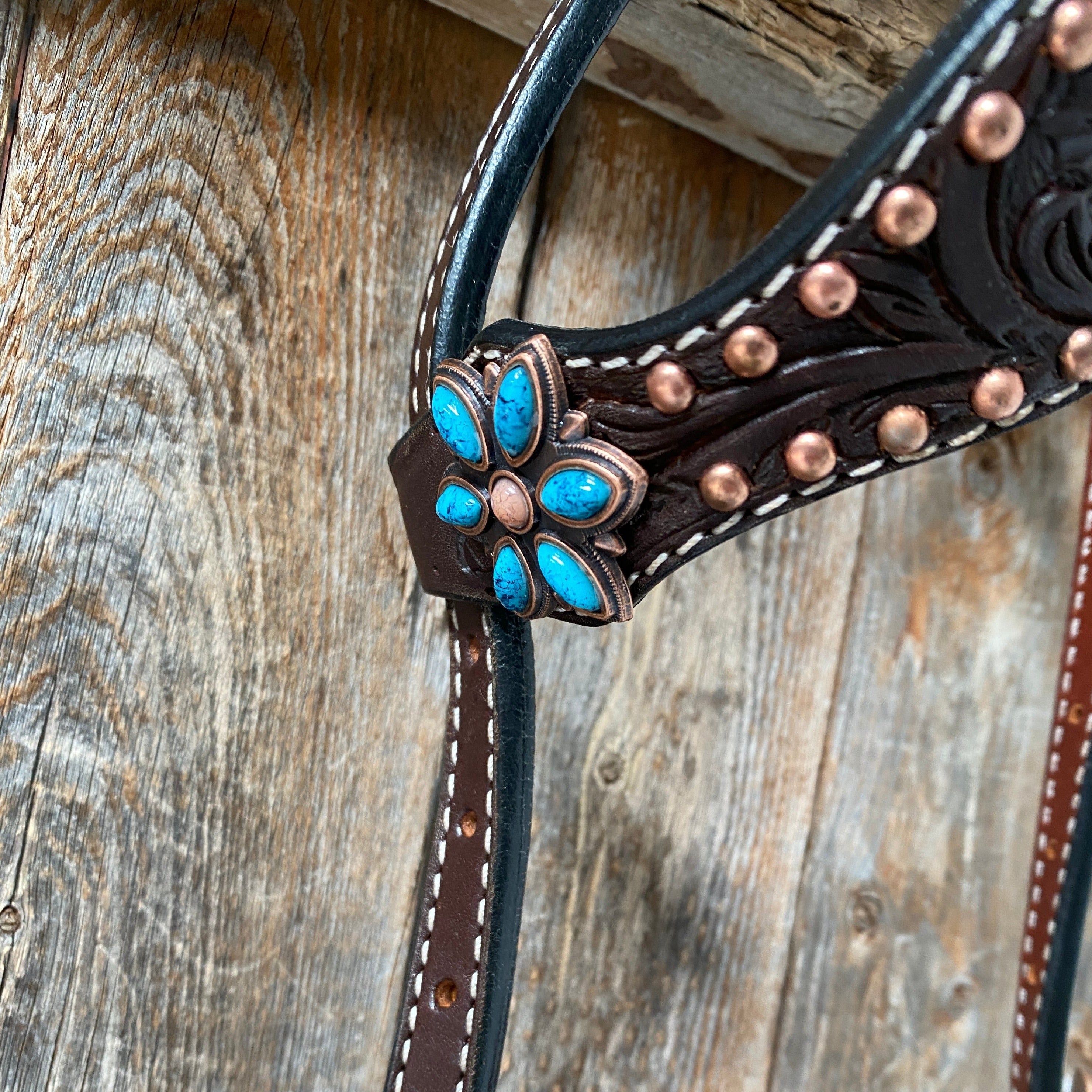 Dark Oil Turquoise Floral One Ear / Browband & Breastcollar Tack Set #OEBC433 — view 8