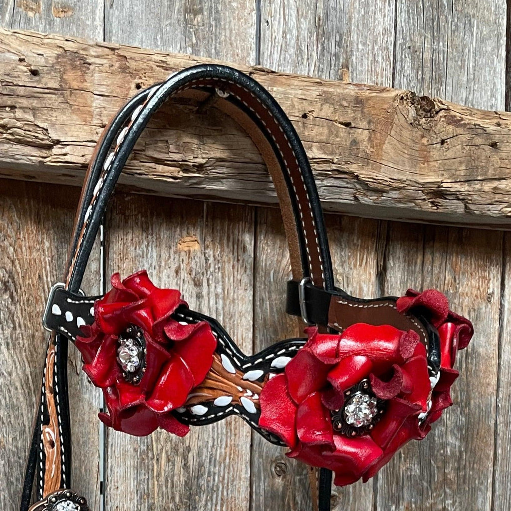 Classic Red Rose and Clear Browband/One Ear Tack Set #OEBC421 — view 8