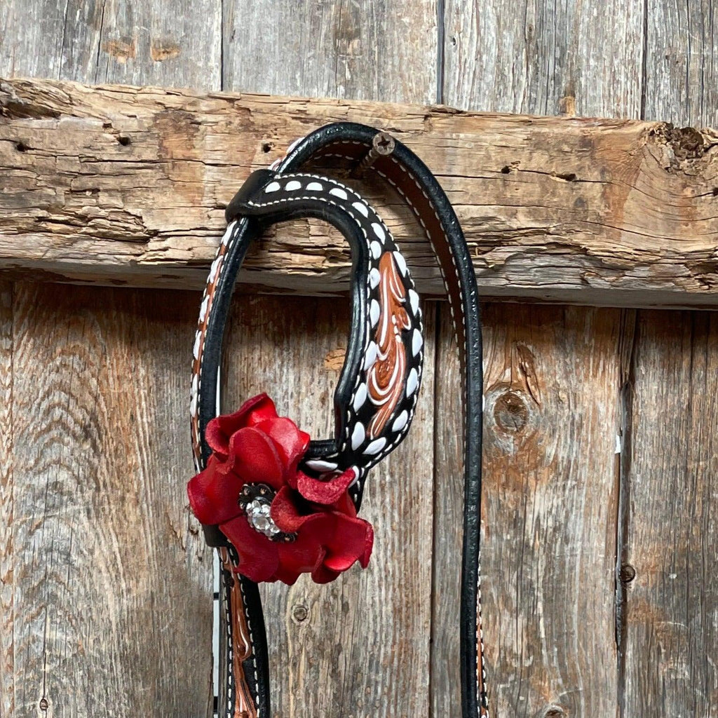Classic Red Rose and Clear Browband/One Ear Tack Set #OEBC421 — view 10