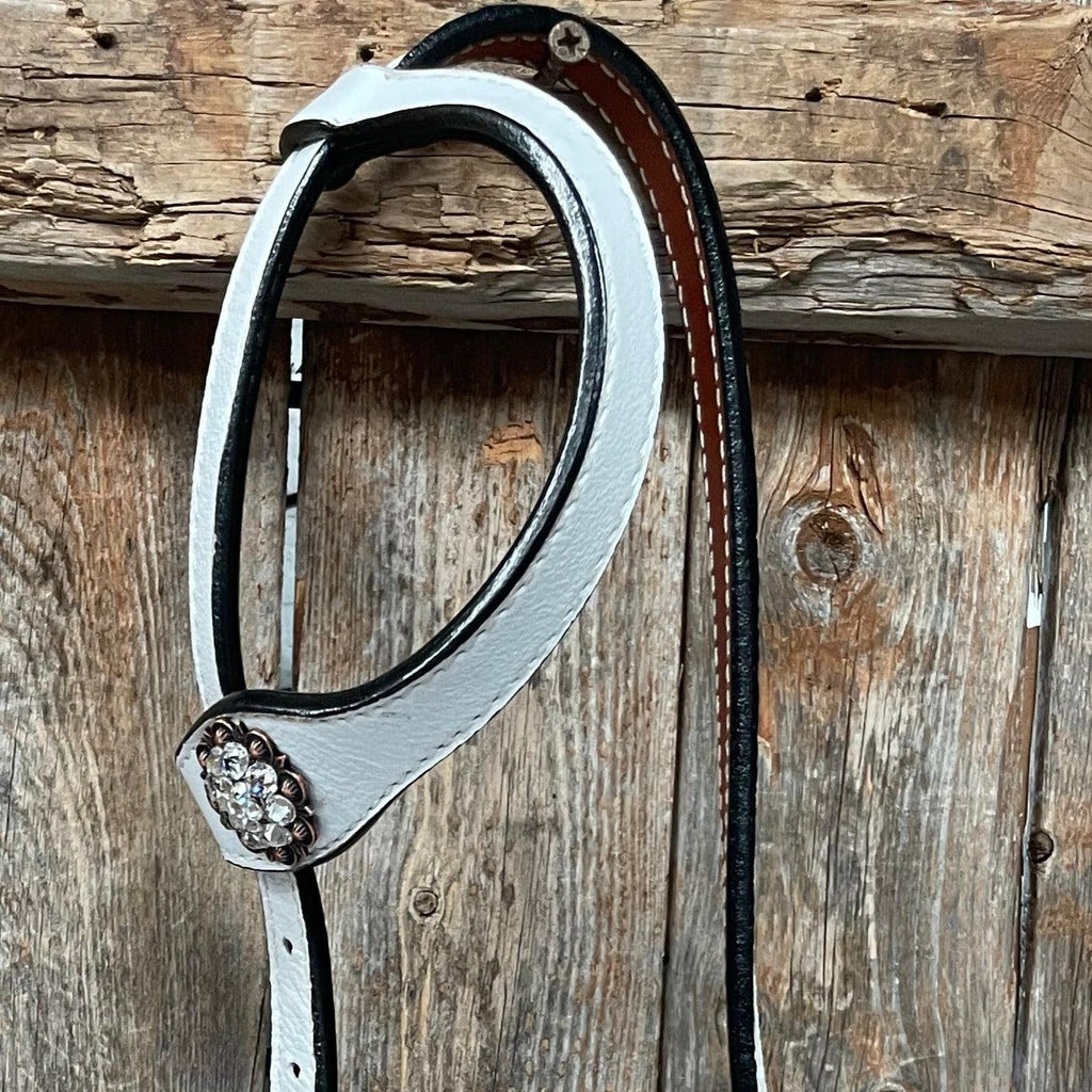 White Leather Copper Clear and Feather Browband/One Ear Tack Set #OEBC482 — view 5
