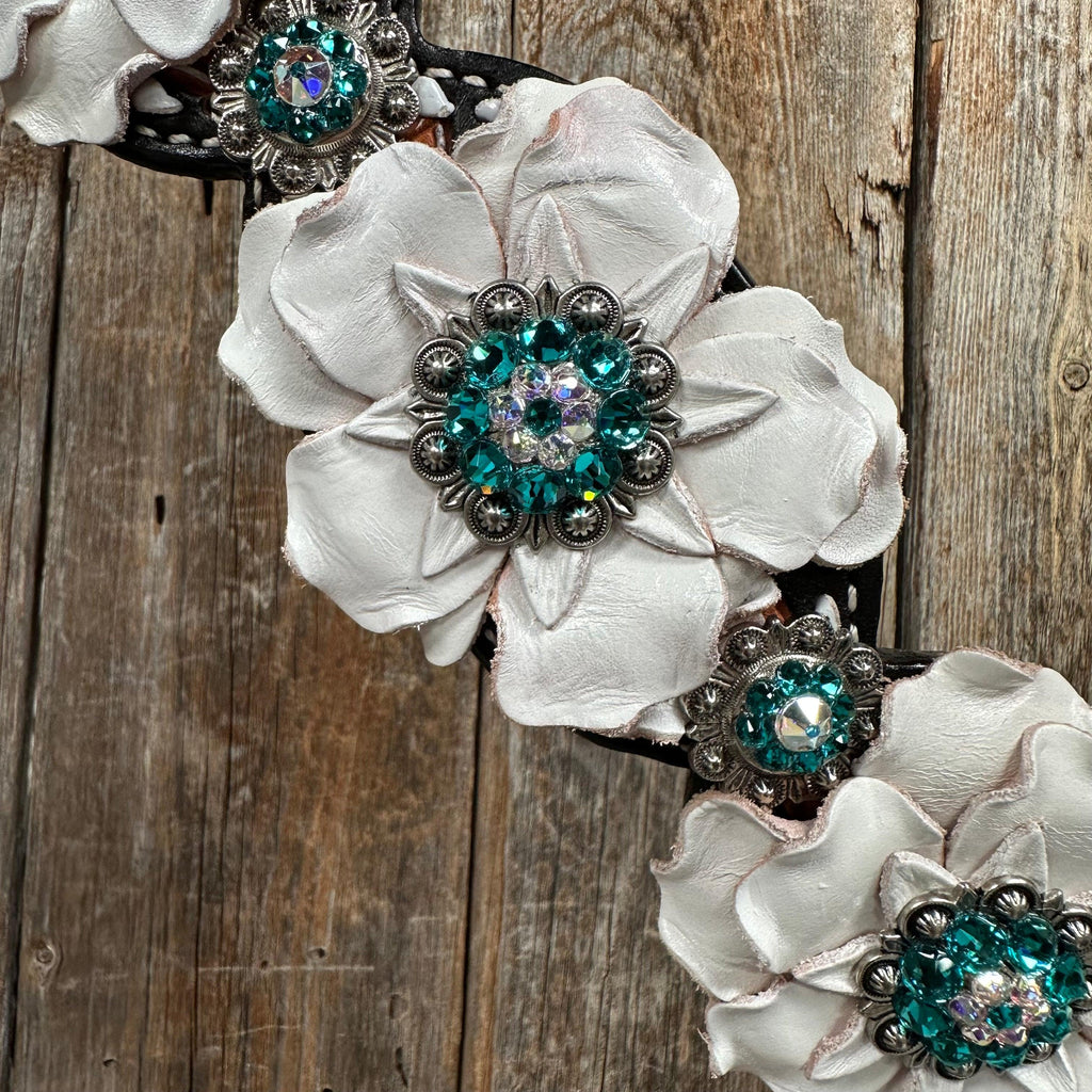 Classic Teal & White One Ear / Breastcollar Tack Set #OEBC548 — view 7