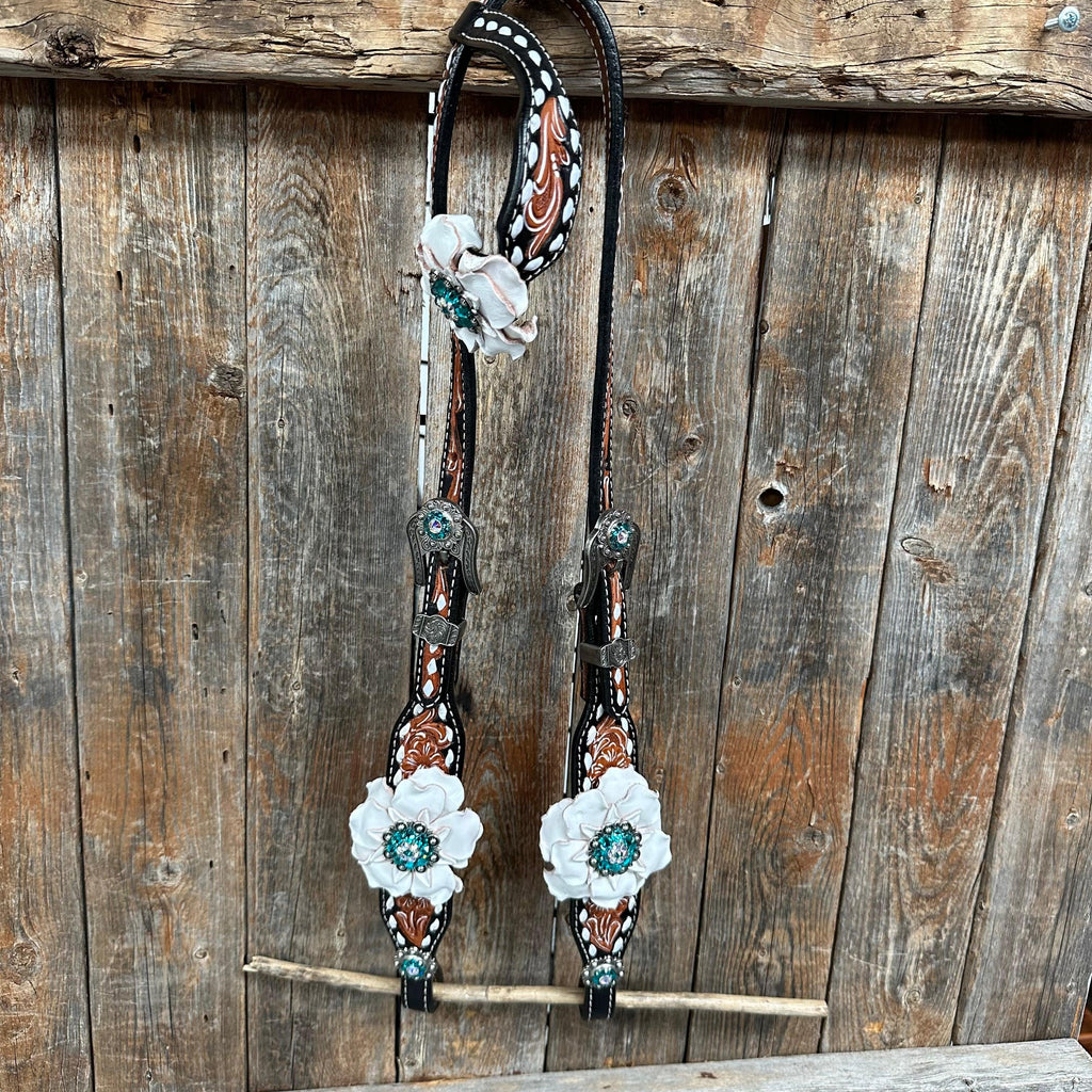 Classic Teal & White One Ear / Breastcollar Tack Set #OEBC548 — view 9