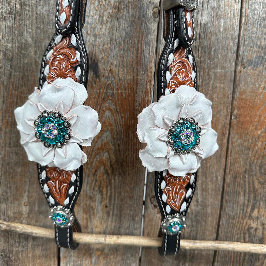 Classic Teal & White One Ear / Breastcollar Tack Set #OEBC548 — view 11