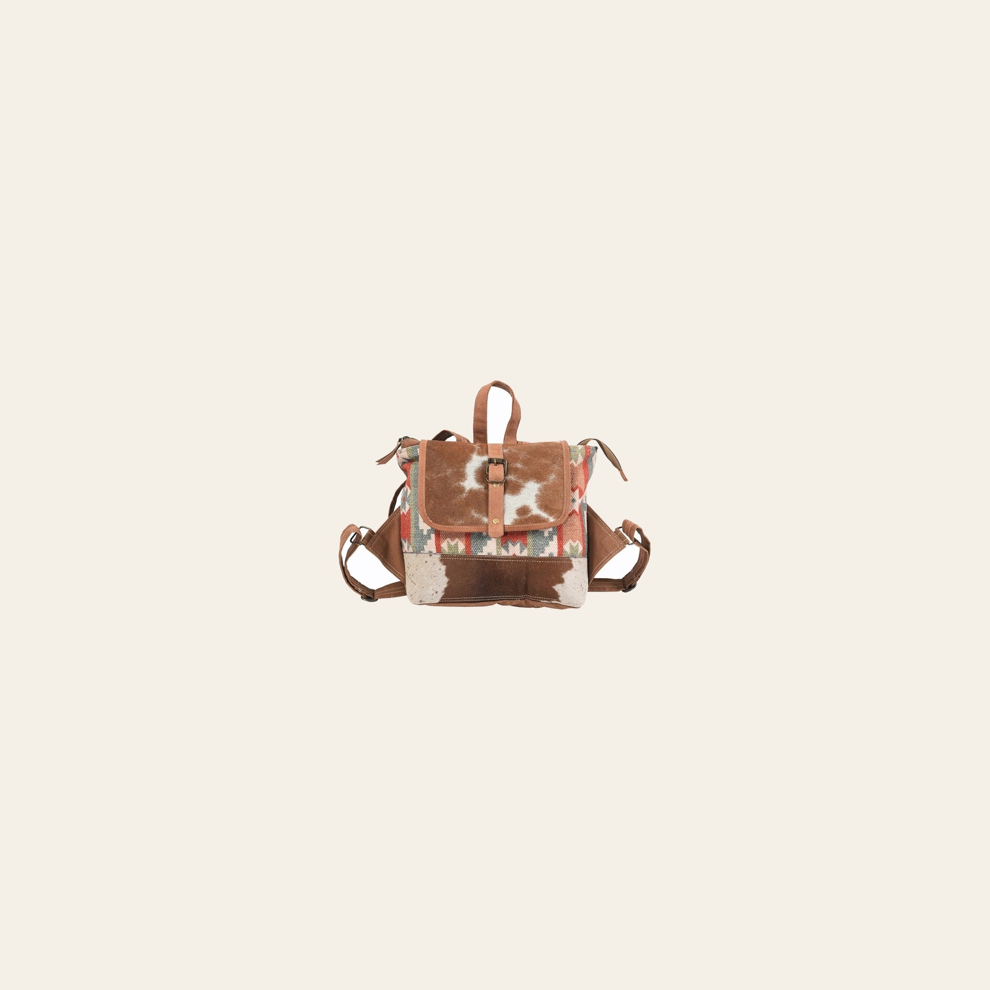 OHLAY Backpack Upcycled Canvas Hair-On Genuine Leather Women Bag Western Handbag Purse Womens Handbags Belt for Purses Summer