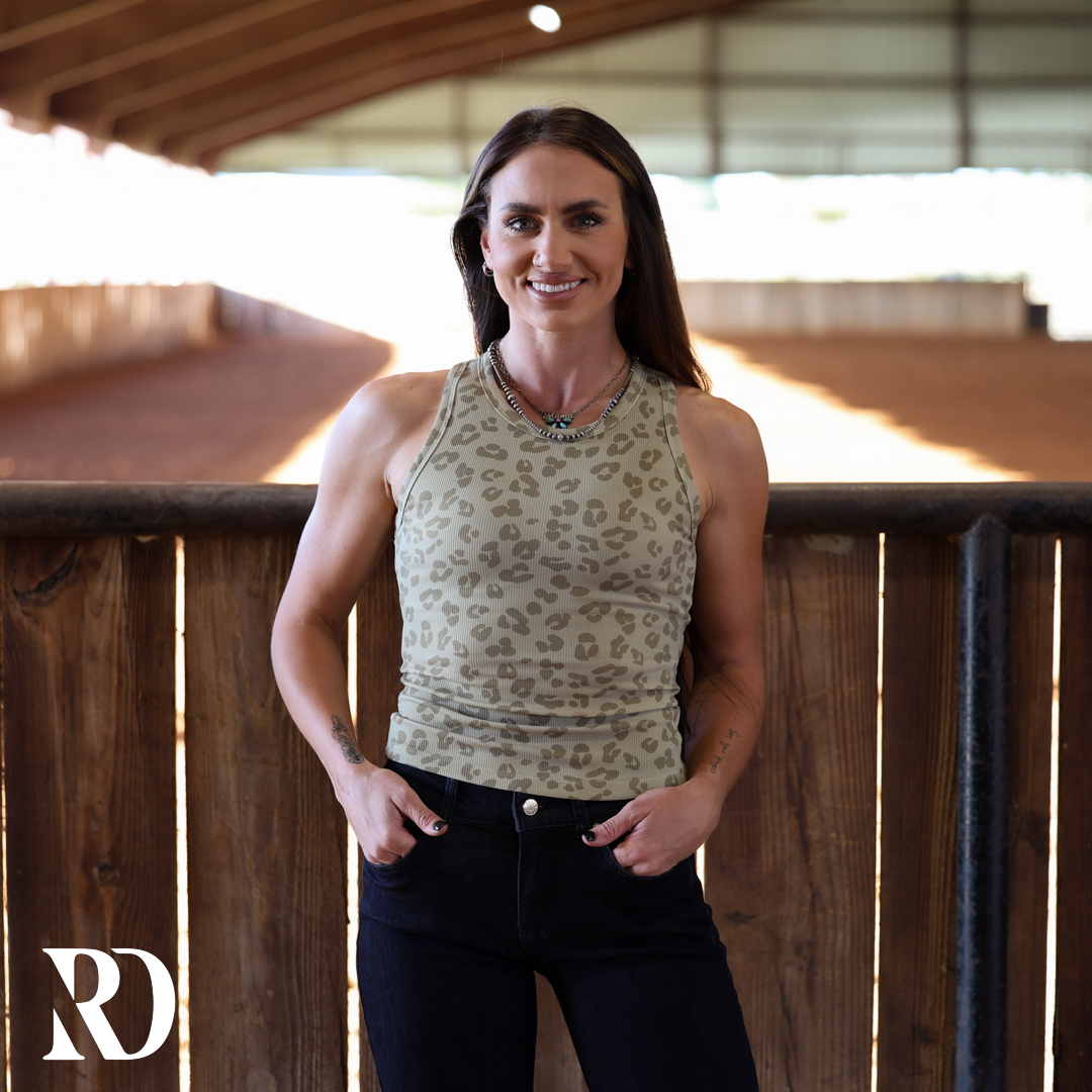 Ribbed All-in-one Tank | Olive Leopard