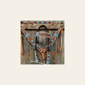 Whipstitch Turquoise & AB Browband/One Ear Tack Set with Wither Strap #BBBC463 on a warm cream background