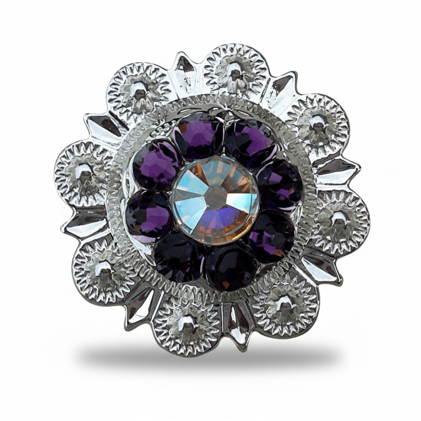 Bright Silver Amethyst - AB Crystal Conchos | Sizes 1"- 3" | Buckles | Saddle Set | Leather Rosettes | Slide — view 3