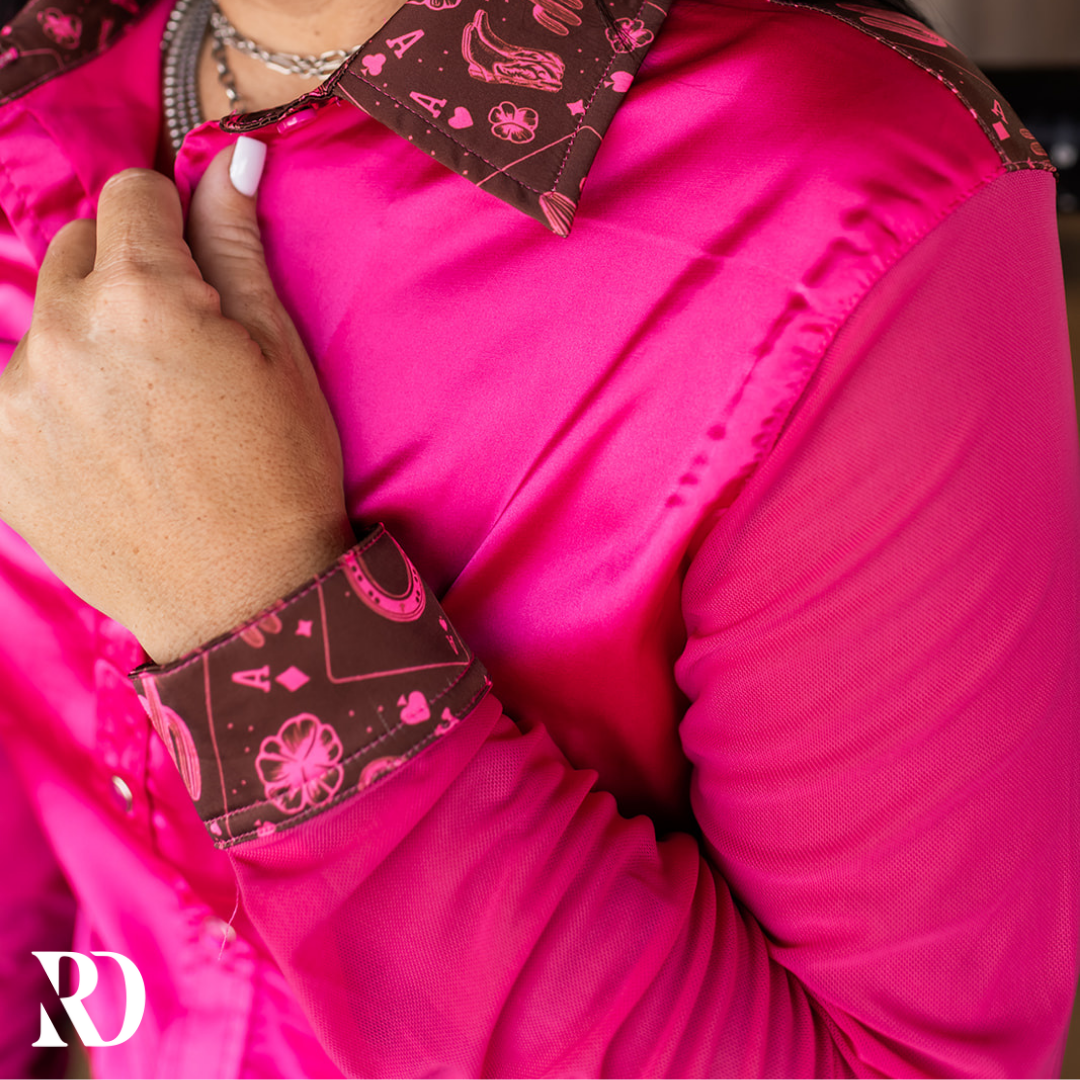 Pink Pistol Satin Mesh Performance Rodeo Shirt — view 3