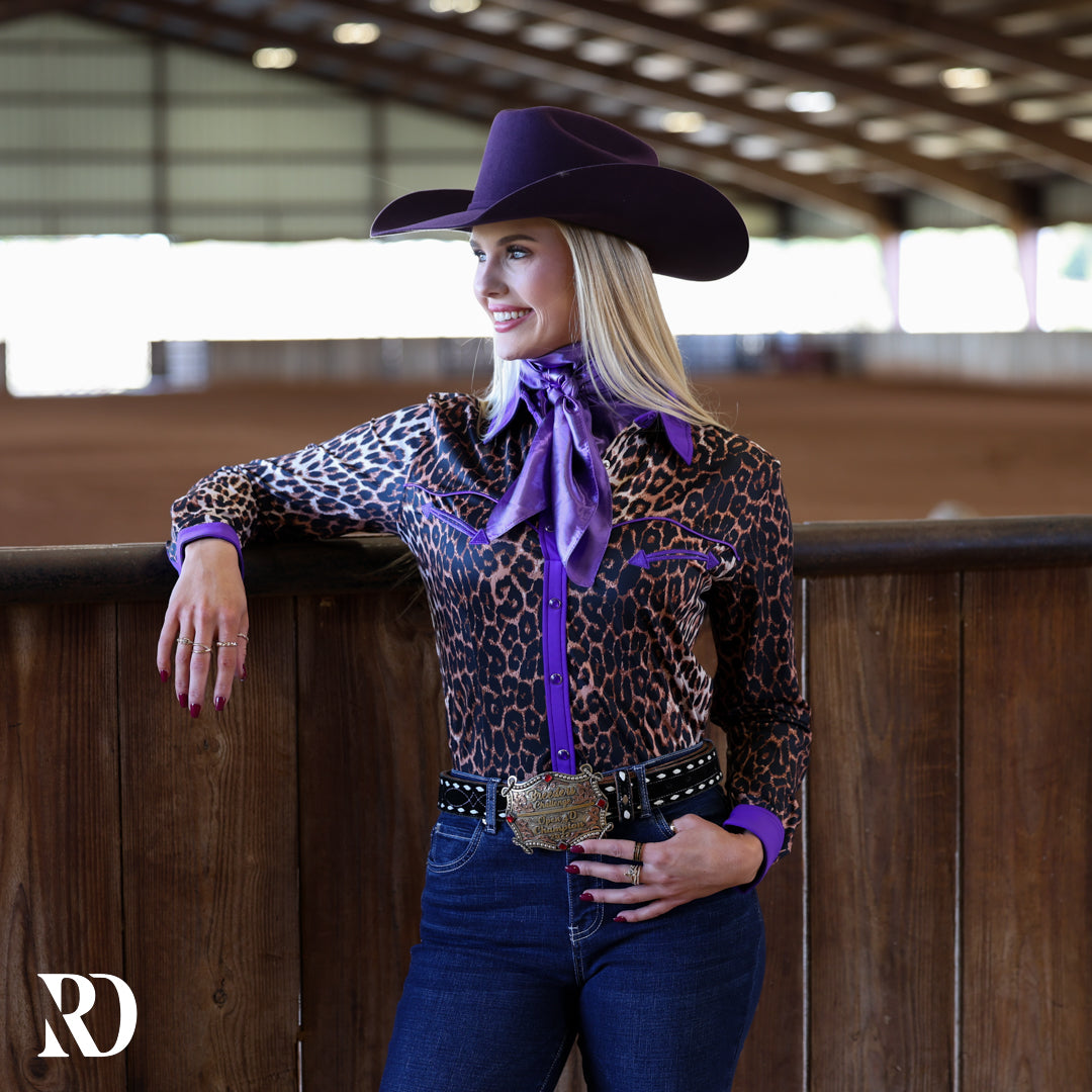 Purple Leopard Performance Rodeo Shirt