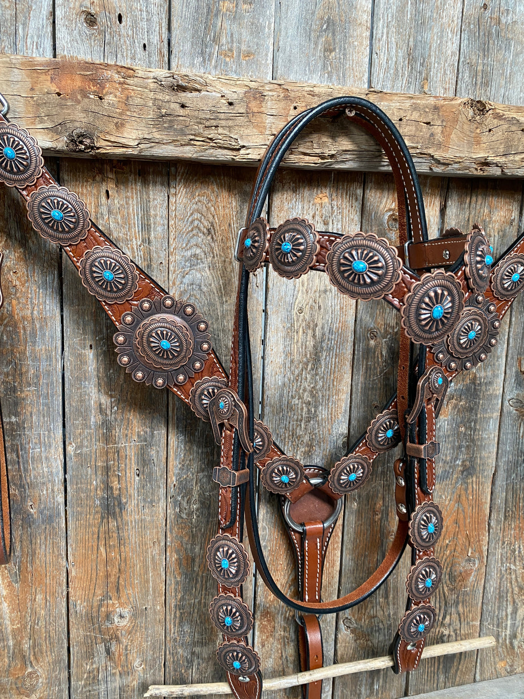 Medium Oil Navajo Style Copper Turquoise Browband & Breastcollar Tack Set #BBBC448 — view 2
