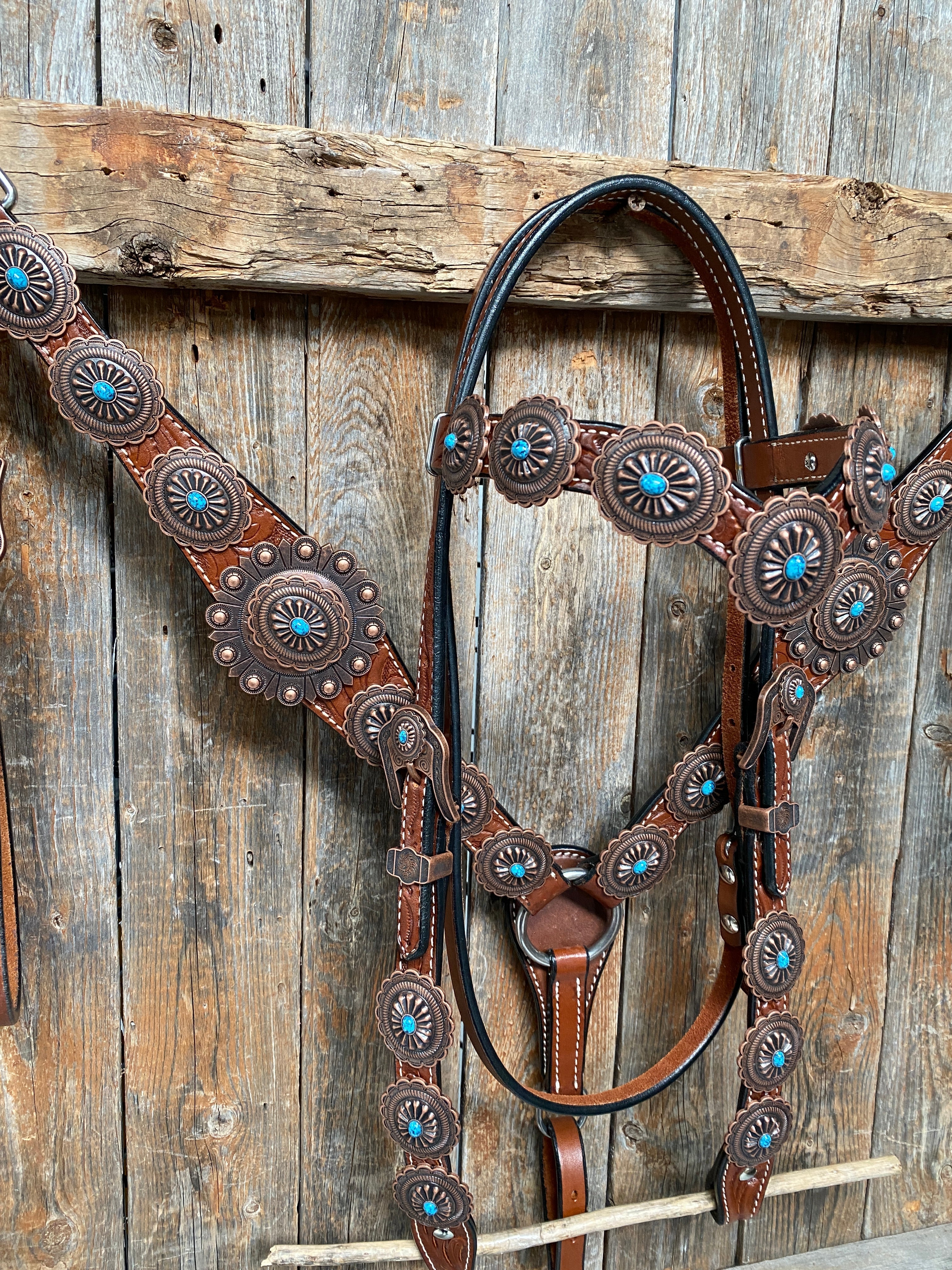 Medium Oil Navajo Style Copper Turquoise Browband & Breastcollar Tack Set #BBBC448 — view 2