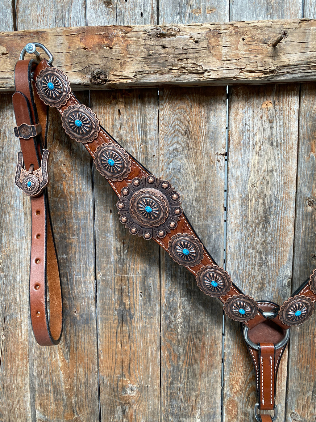 Medium Oil Navajo Style Copper Turquoise Browband & Breastcollar Tack Set #BBBC448 — view 6