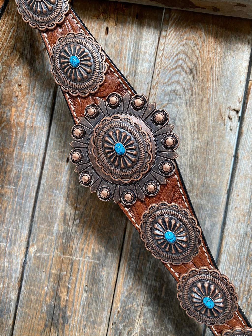 Medium Oil Navajo Style Copper Turquoise Browband & Breastcollar Tack Set #BBBC448 — view 7