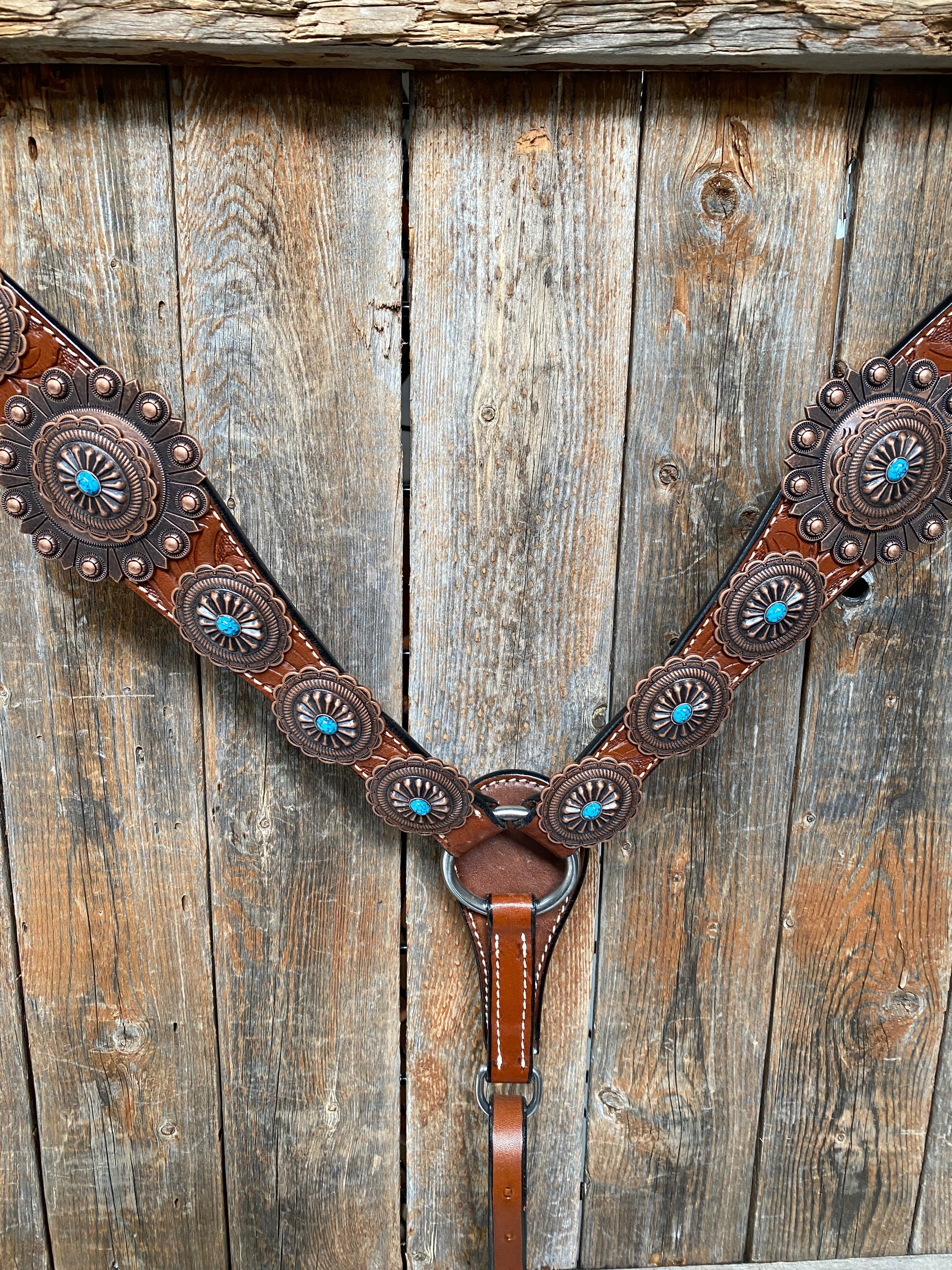 Medium Oil Navajo Style Copper Turquoise Browband & Breastcollar Tack Set #BBBC448 — view 8
