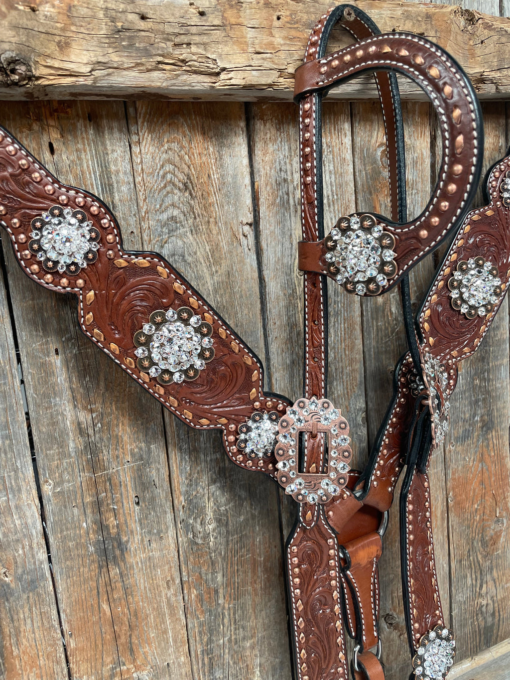 Medium Oil Copper Buckstitch Clear One Ear & Breastcollar Tack Set #OEBC450 — view 2