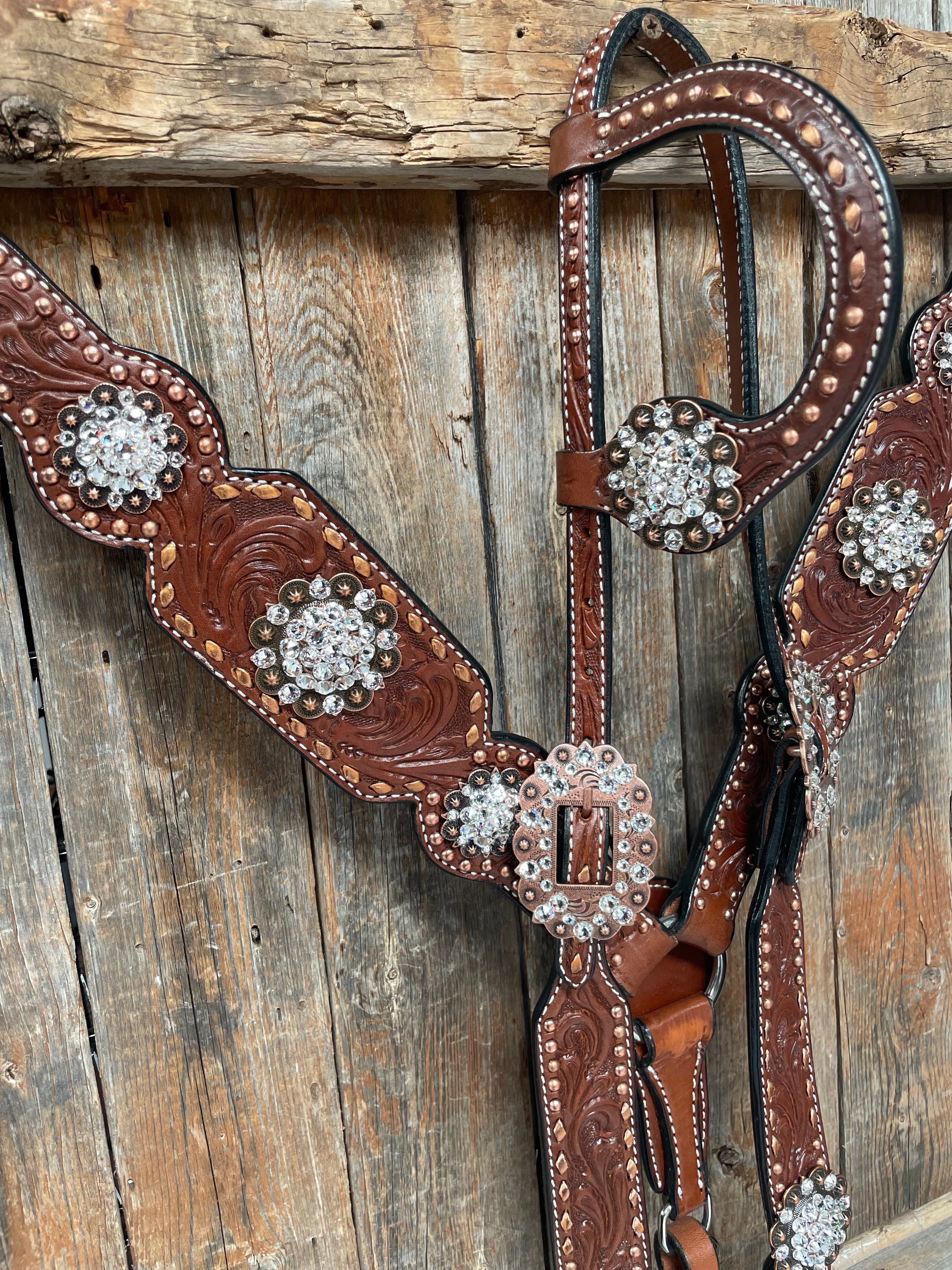 Medium Oil Copper Buckstitch Clear One Ear & Breastcollar Tack Set #OEBC450 — view 2