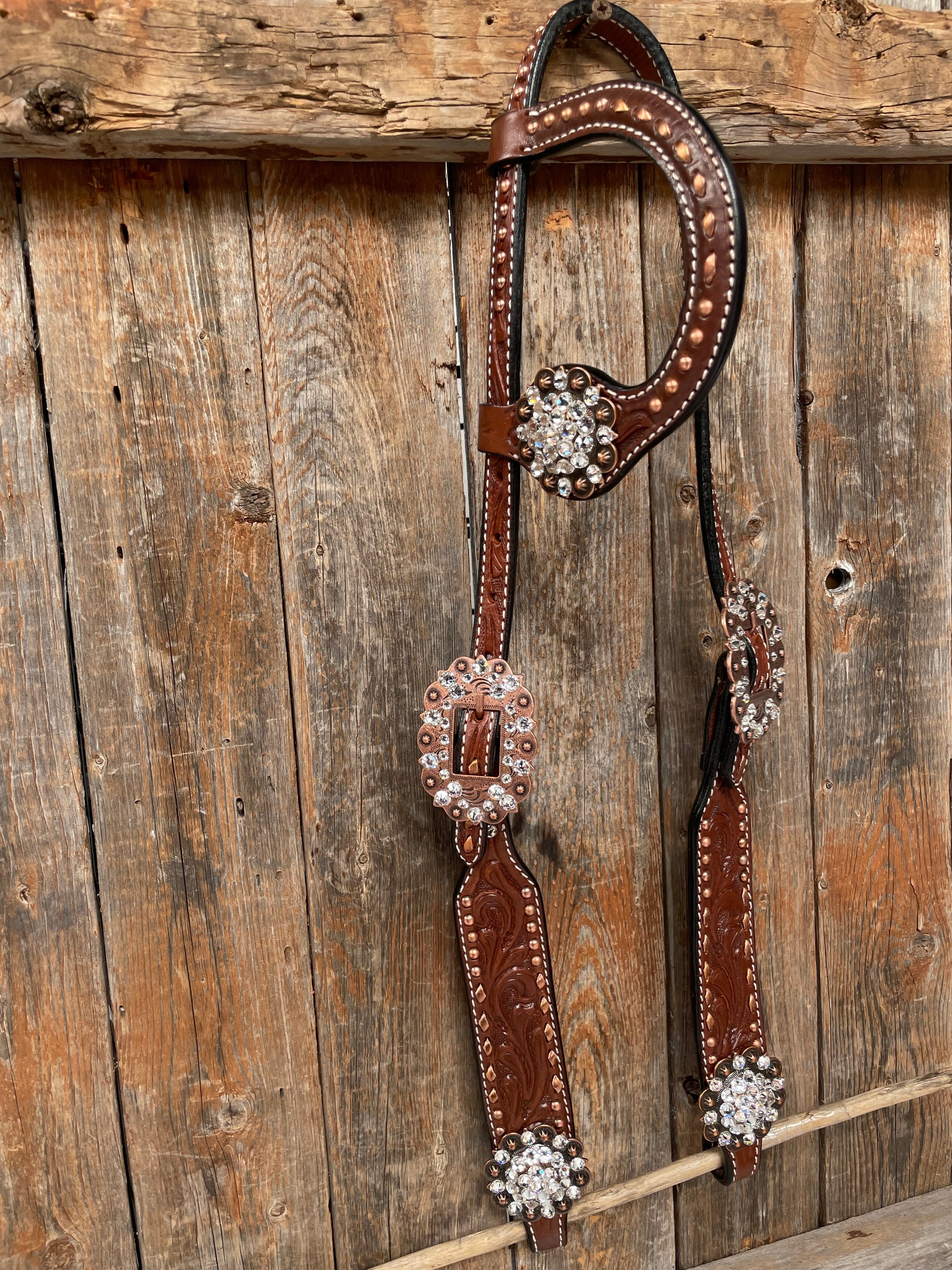 Medium Oil Copper Buckstitch Clear One Ear & Breastcollar Tack Set #OEBC450 — view 5