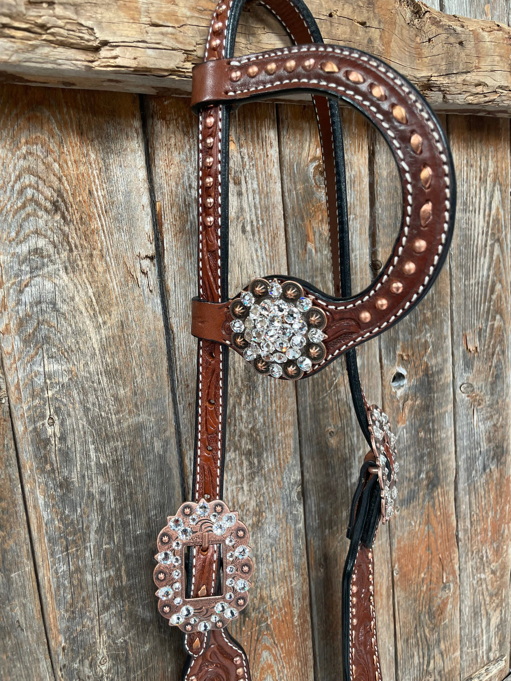 Medium Oil Copper Buckstitch Clear One Ear & Breastcollar Tack Set #OEBC450 — view 6
