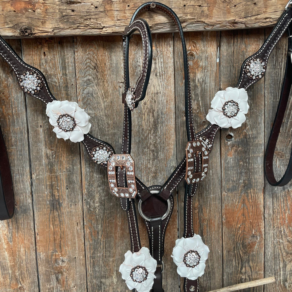 Dark Oil Basketweave White Browband/One Ear Tack Set with Witherstrap #BBBC453 — view 5