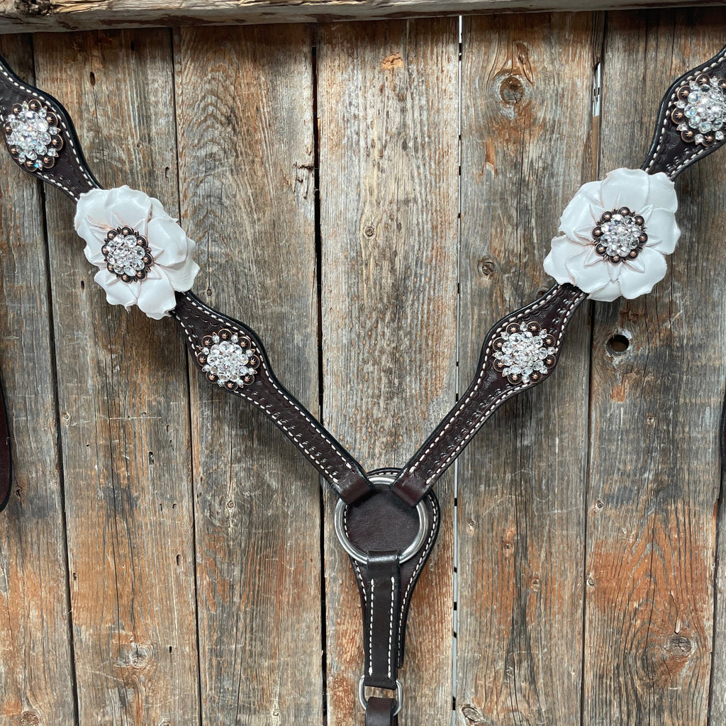 Dark Oil Basketweave White Browband/One Ear Tack Set with Witherstrap #BBBC453 — view 6