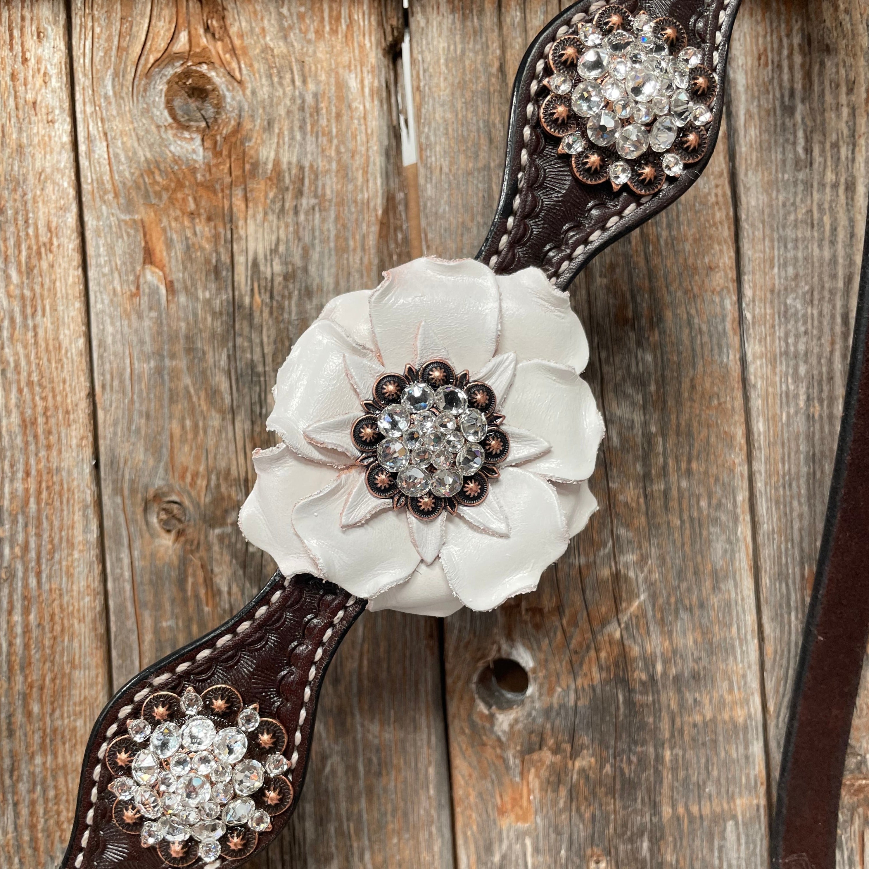 Dark Oil Basketweave White Browband/One Ear Tack Set with Witherstrap #BBBC453 — view 7