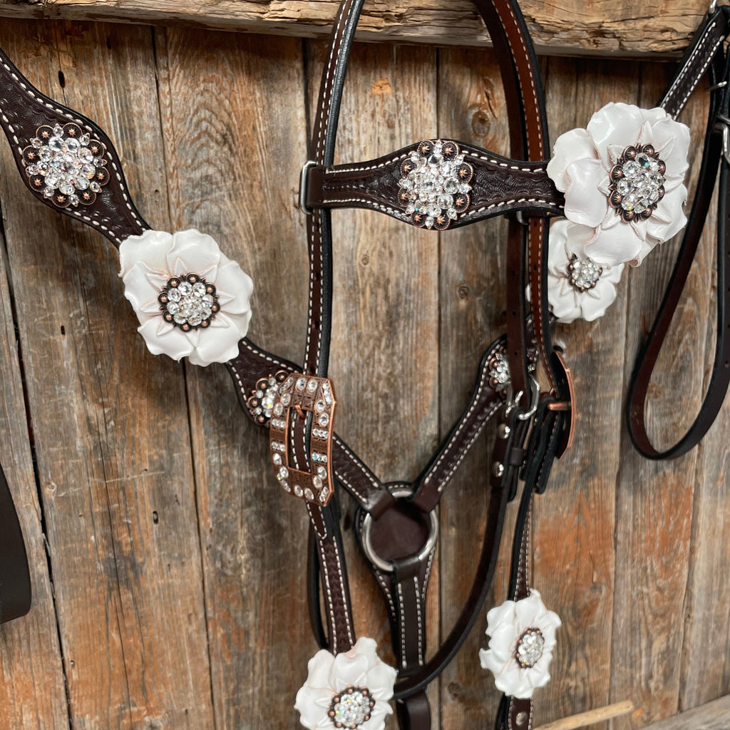 Dark Oil Basketweave White Browband/One Ear Tack Set with Witherstrap #BBBC453 — view 4