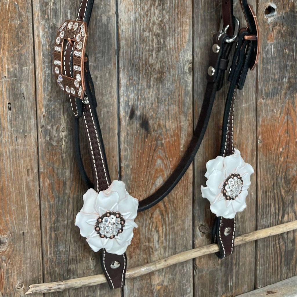 Dark Oil Basketweave White Browband/One Ear Tack Set with Witherstrap #BBBC453 — view 9