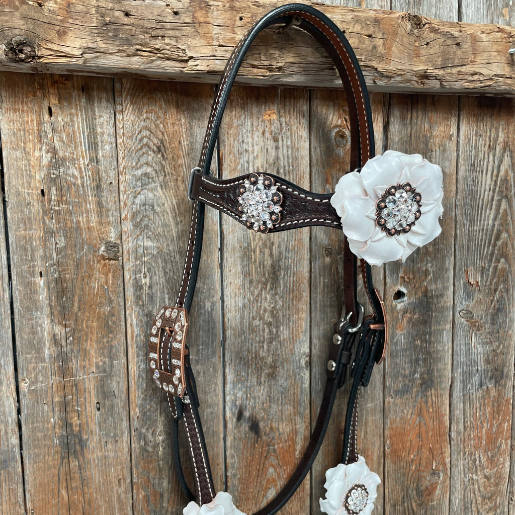 Dark Oil Basketweave White Browband/One Ear Tack Set with Witherstrap #BBBC453 — view 10