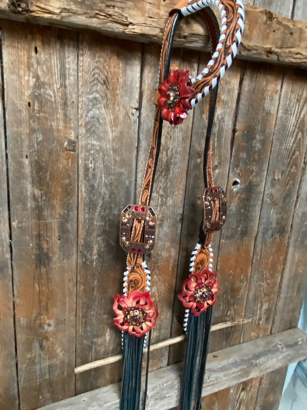 Light Oil Whipstitch Black and Red One Ear & Breastcollar Tack Set #OEBC460 — view 7