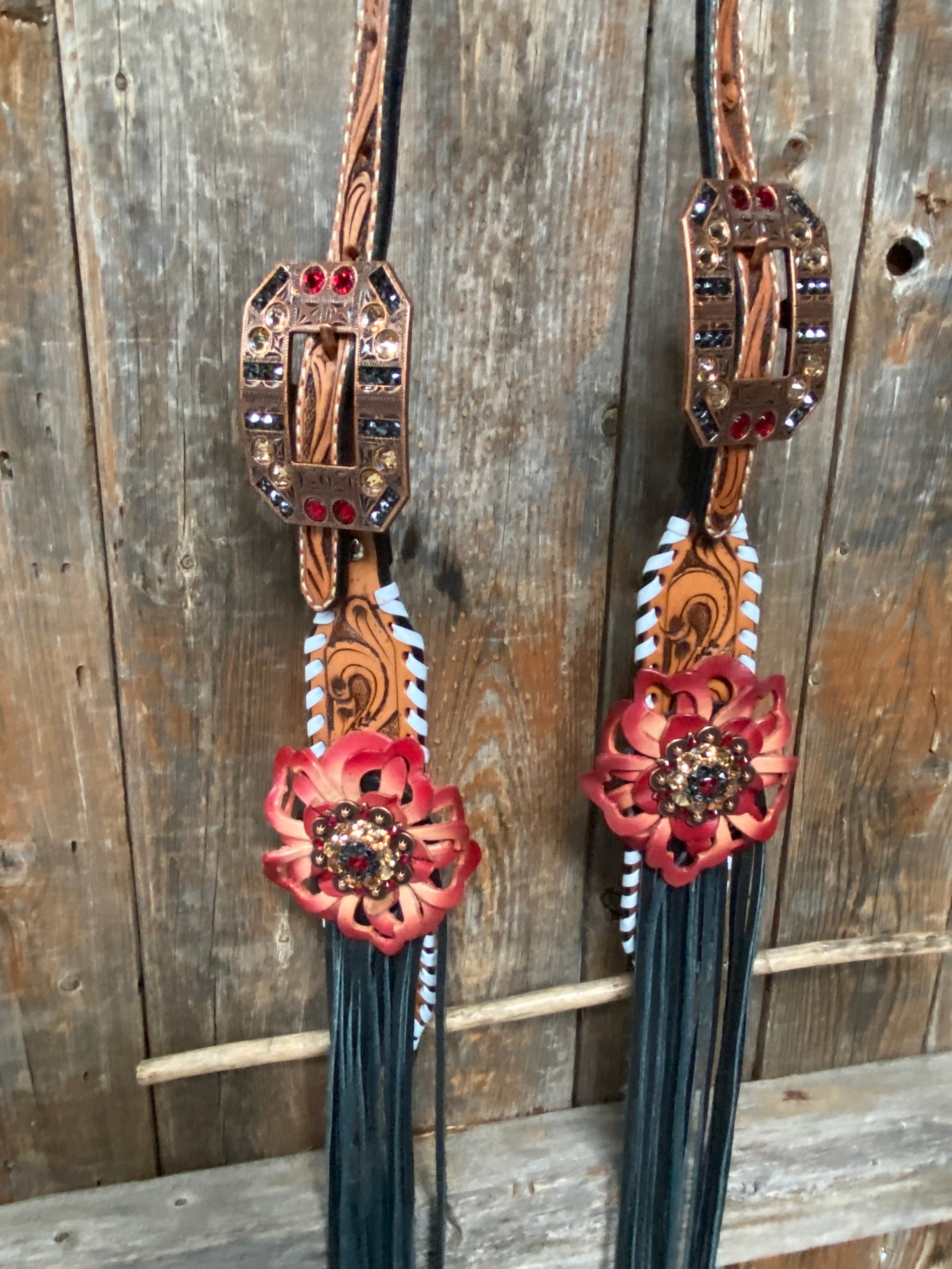 Light Oil Whipstitch Black and Red One Ear & Breastcollar Tack Set #OEBC460 — view 9