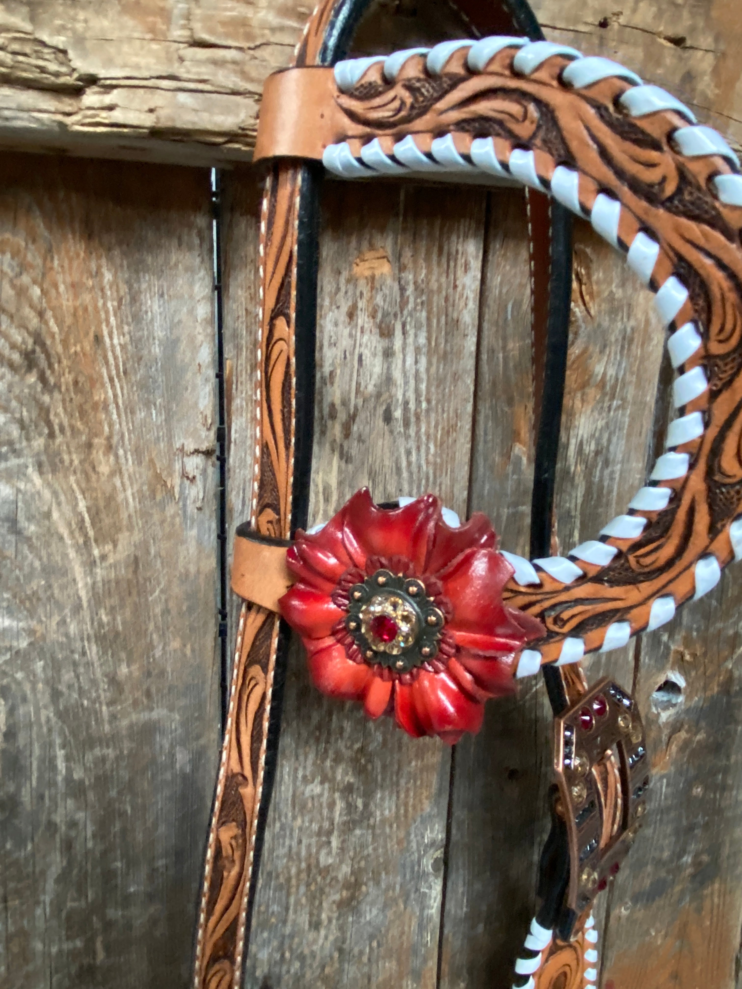 Light Oil Whipstitch Black and Red One Ear & Breastcollar Tack Set #OEBC460 — view 8