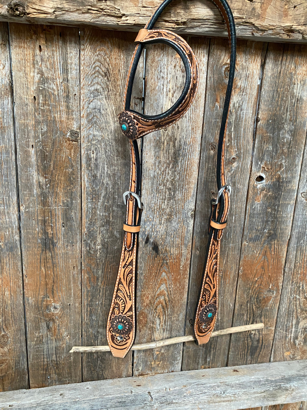 Light Oil Buckaroo Roper Flower Turquoise Browband/One Ear & Breastcollar Tack Set #OEBC459 — view 3