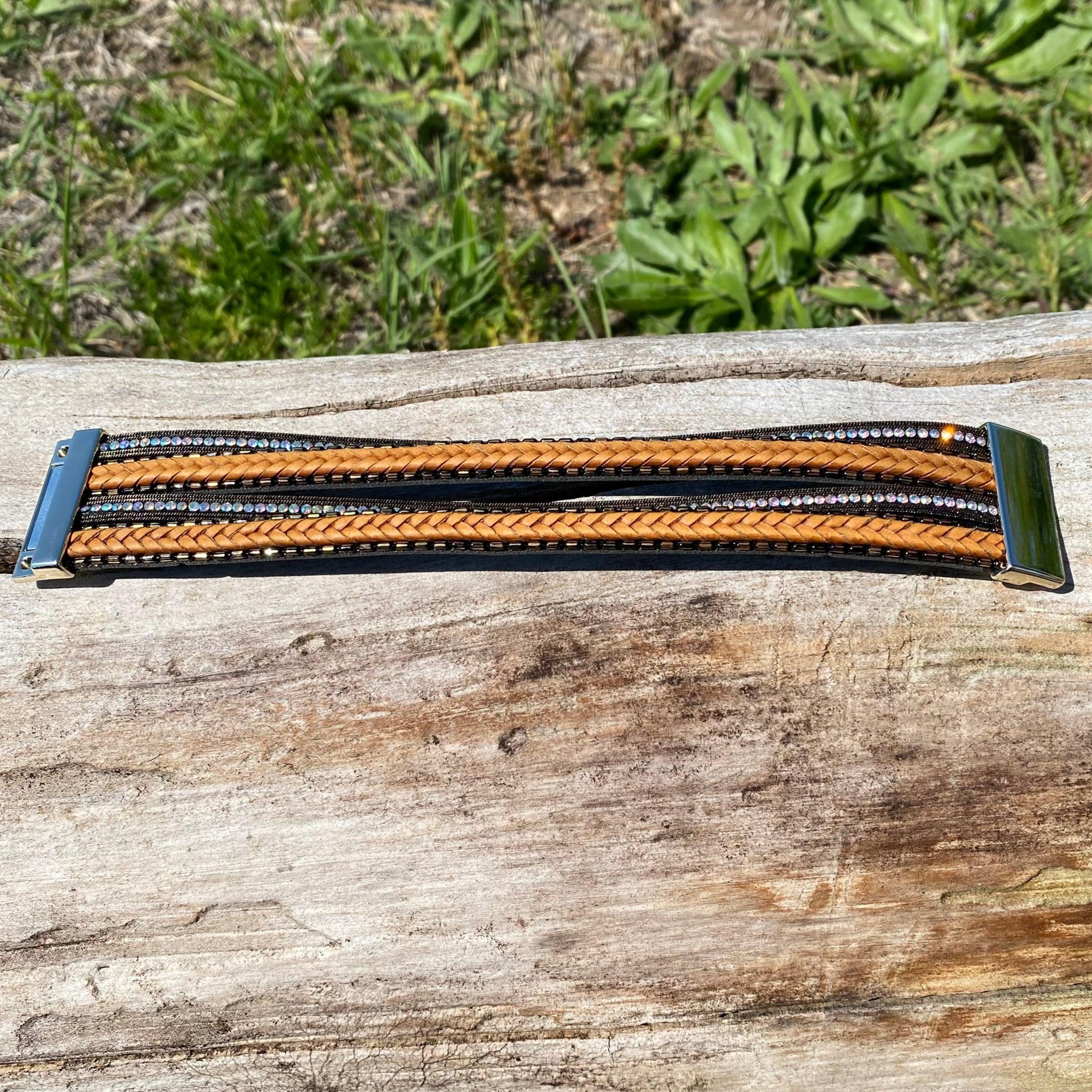 Black Shimmer & Braid Fashion Leather Bracelet XI101
