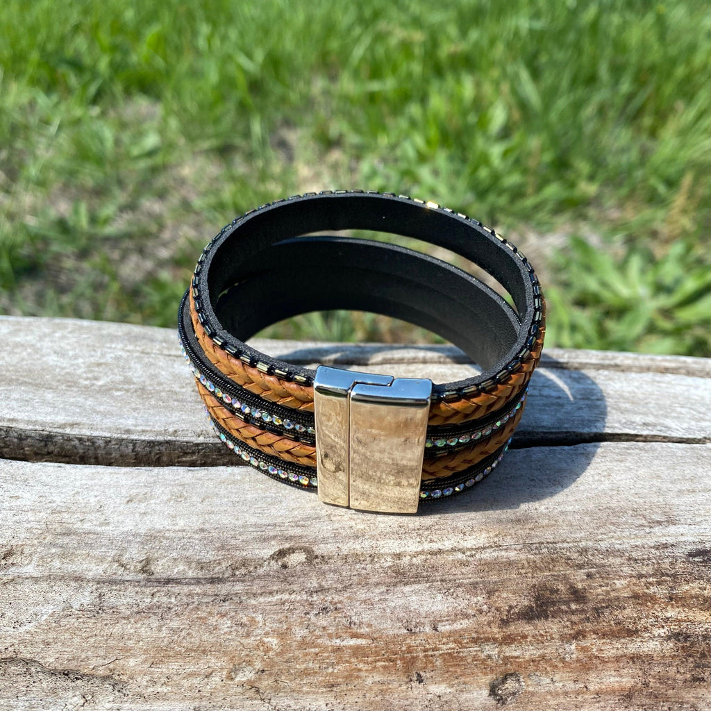 Black Shimmer & Braid Fashion Leather Bracelet XI101