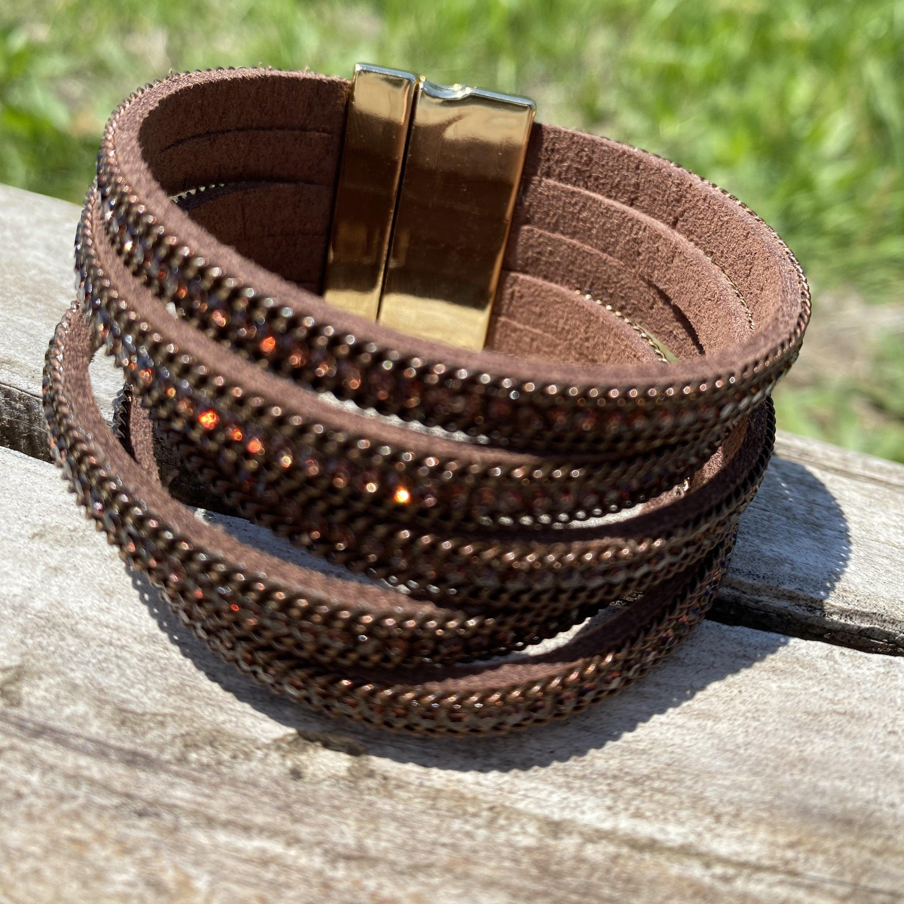 Brown Shimmer Fashion Leather Bracelet XI100