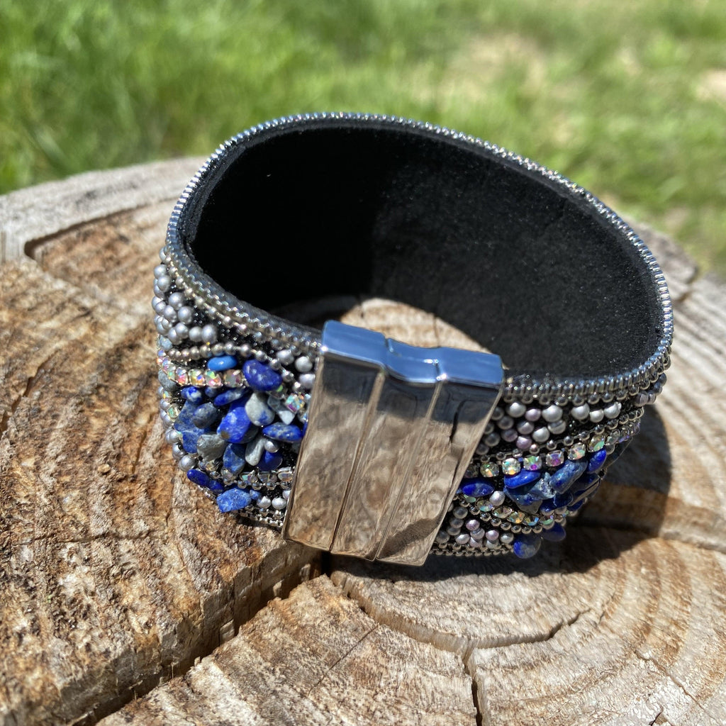 Navy and Silver Bead and Stone Fashion Bracelet XI106