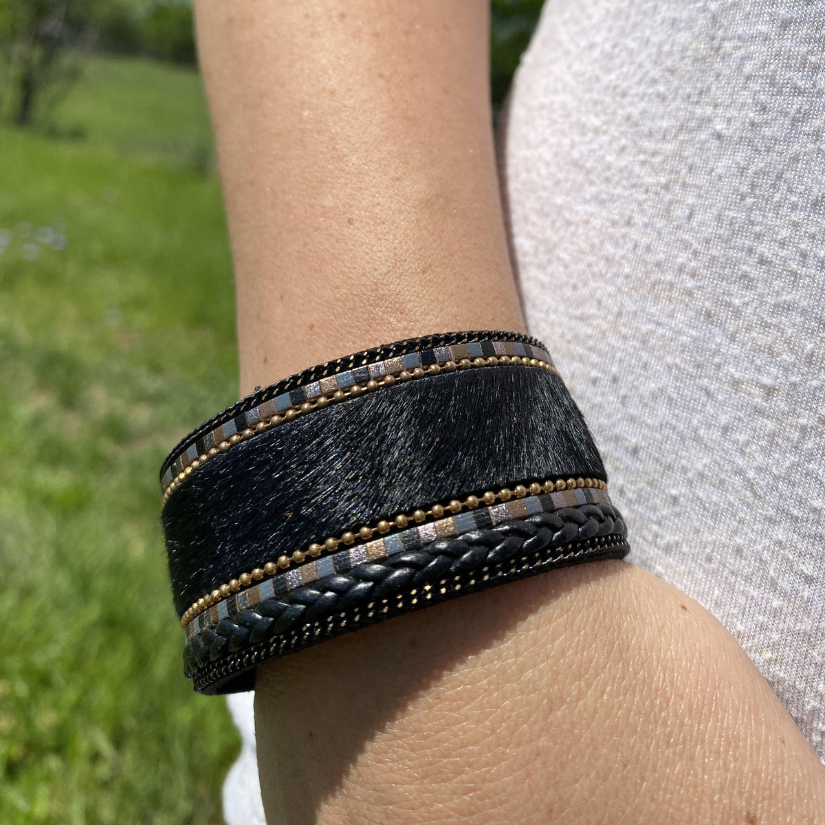 Black Braid & Faux Fur Fashion Bracelet XI112