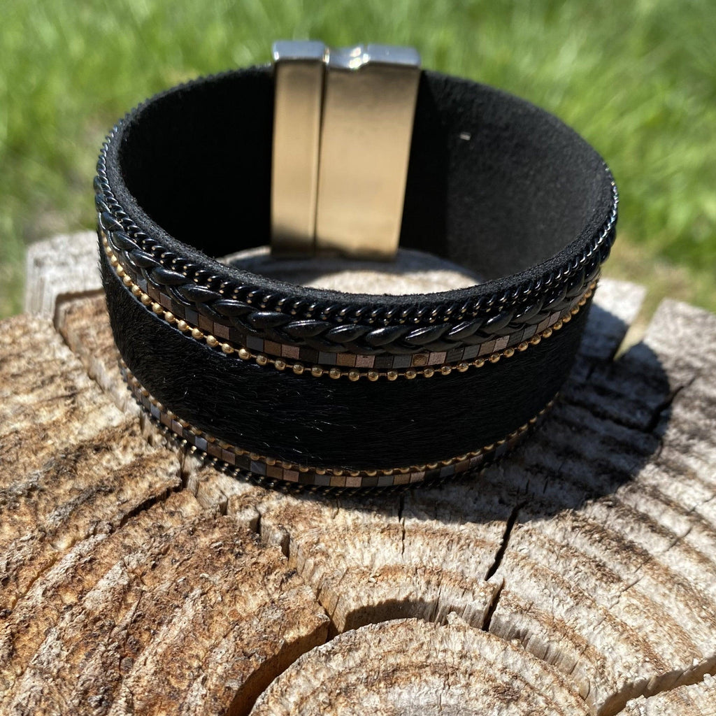 Black Braid & Faux Fur Fashion Bracelet XI112