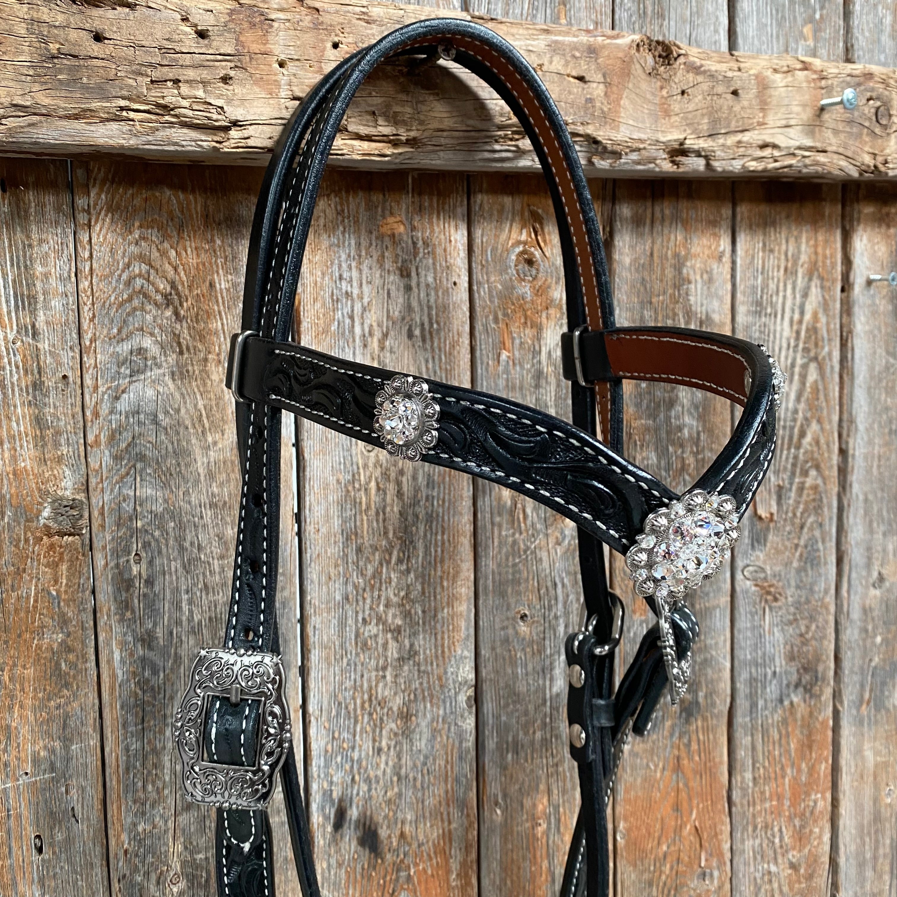 Black Browband Headstall / Bridle & Crystal Conchos #BB205 — view 3