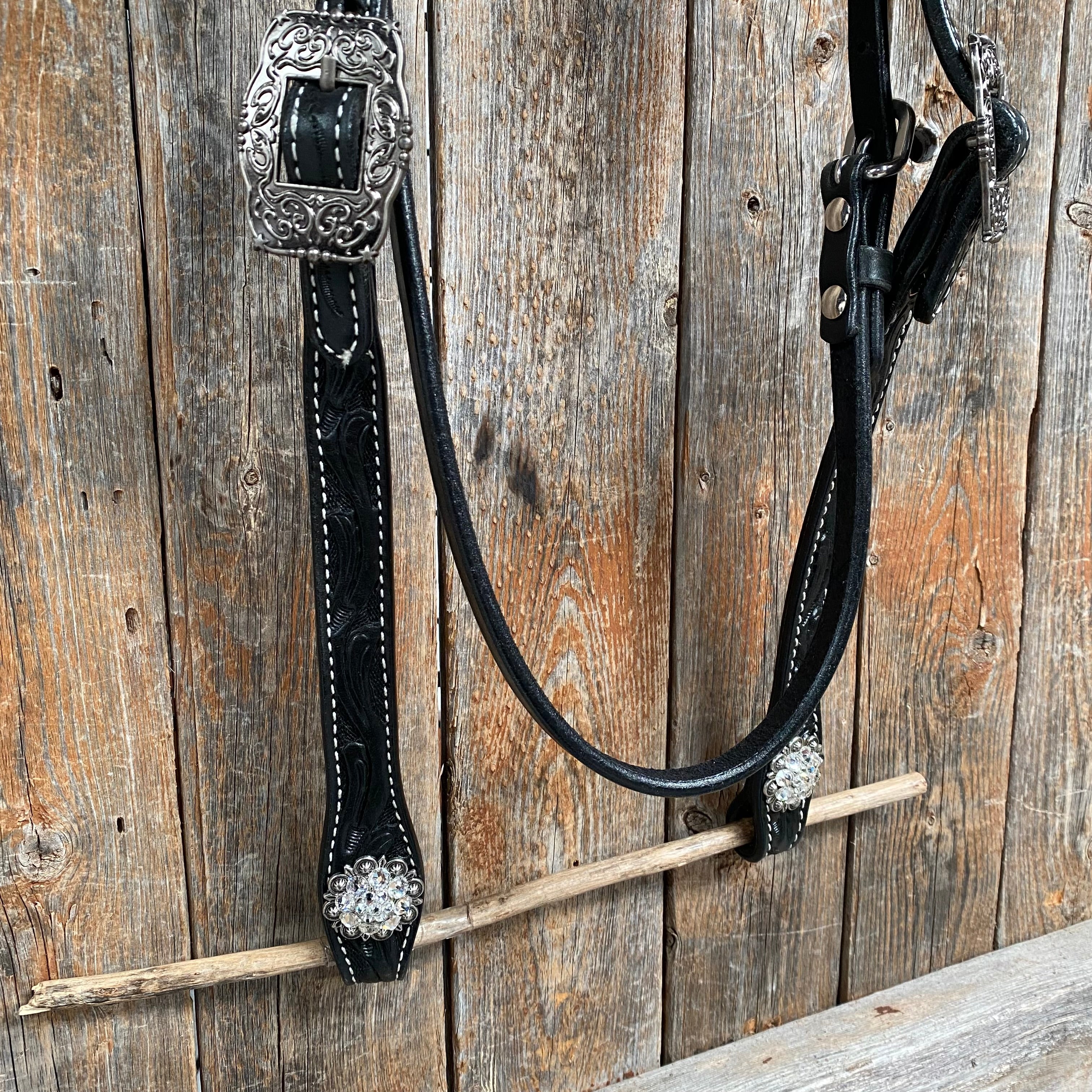 Black Browband Headstall / Bridle & Crystal Conchos #BB205 — view 4