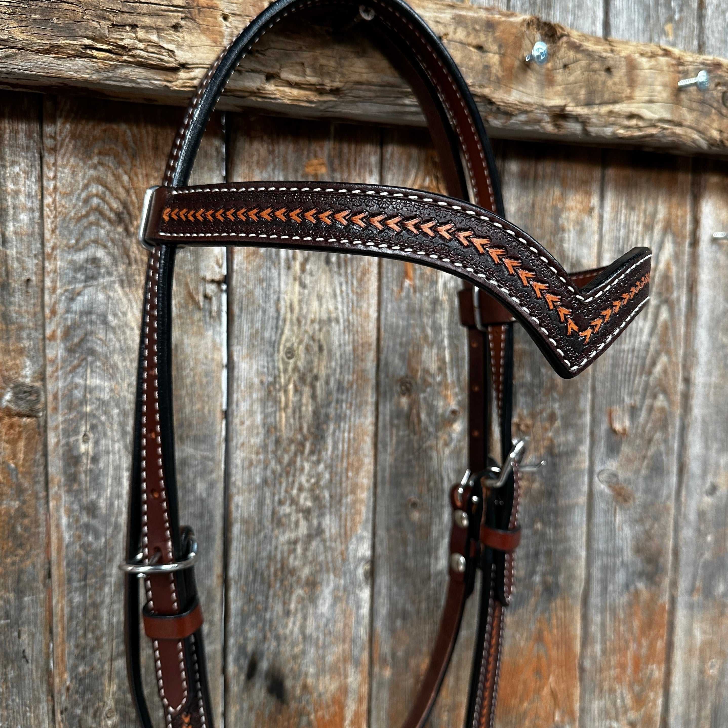 Foxtail Tooling Two Tone V-Browband Headstall / Bridle #24335 — view 2