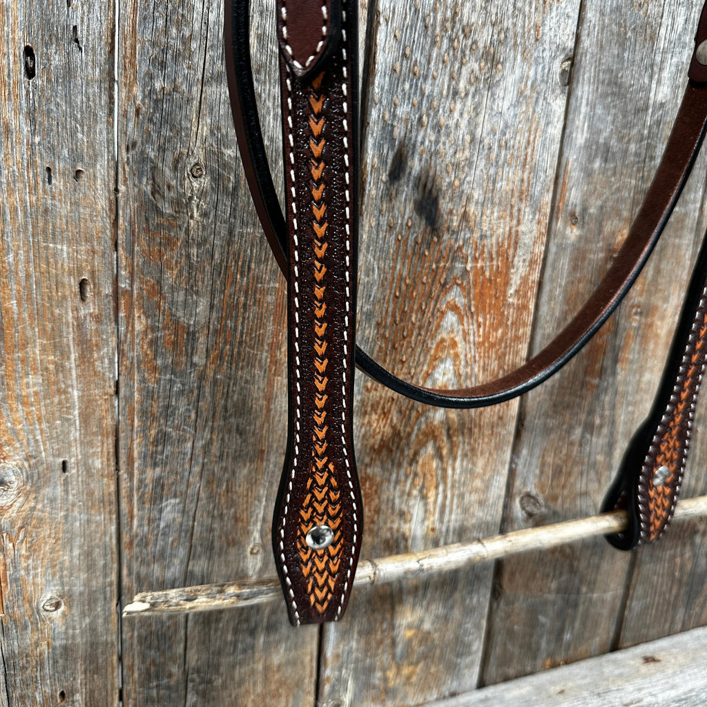 Foxtail Tooling Two Tone V-Browband Headstall / Bridle #24335 — view 3
