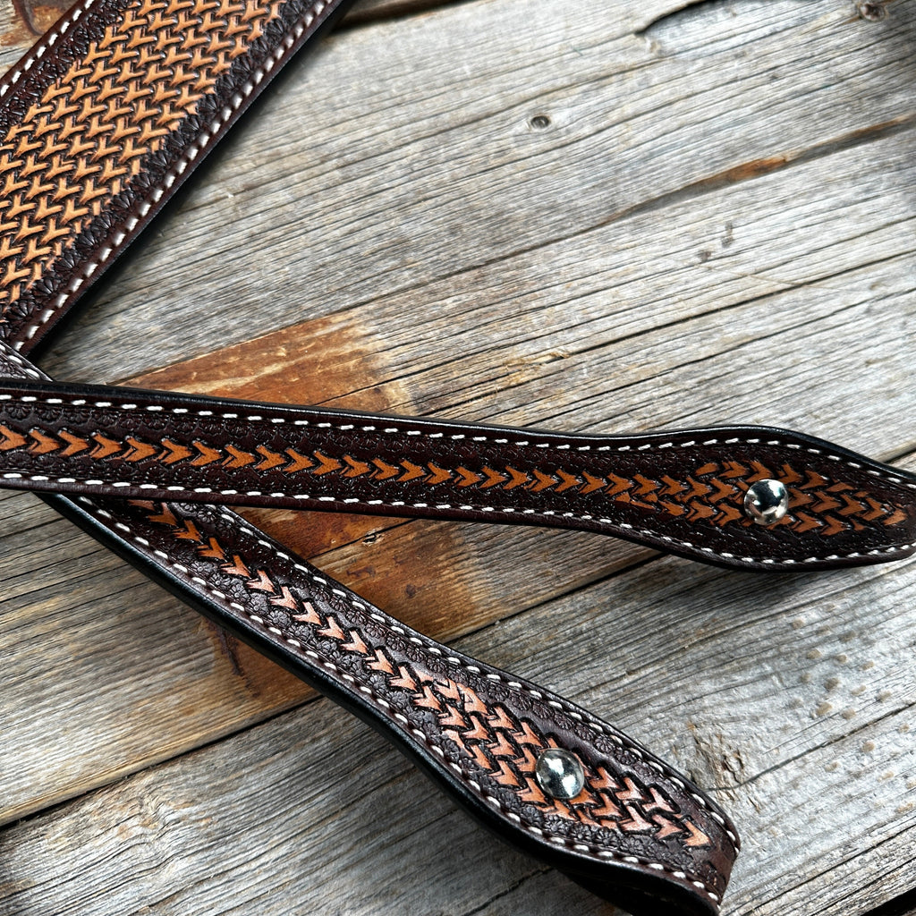 Foxtail Tooled Two Tone Browband / One Ear Breastcollar Tack Sets — view 4