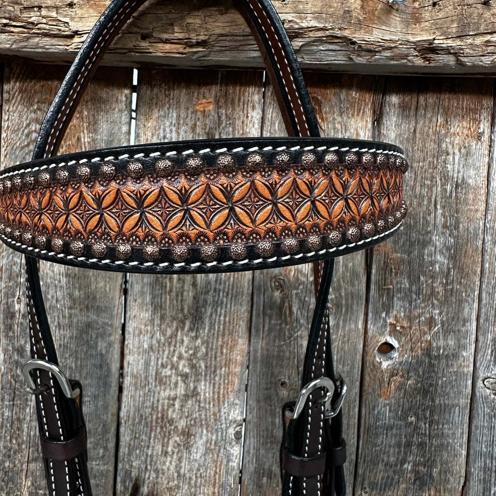 Two Tone Honeycomb Browband Headstall / Bridle #24329 — view 2