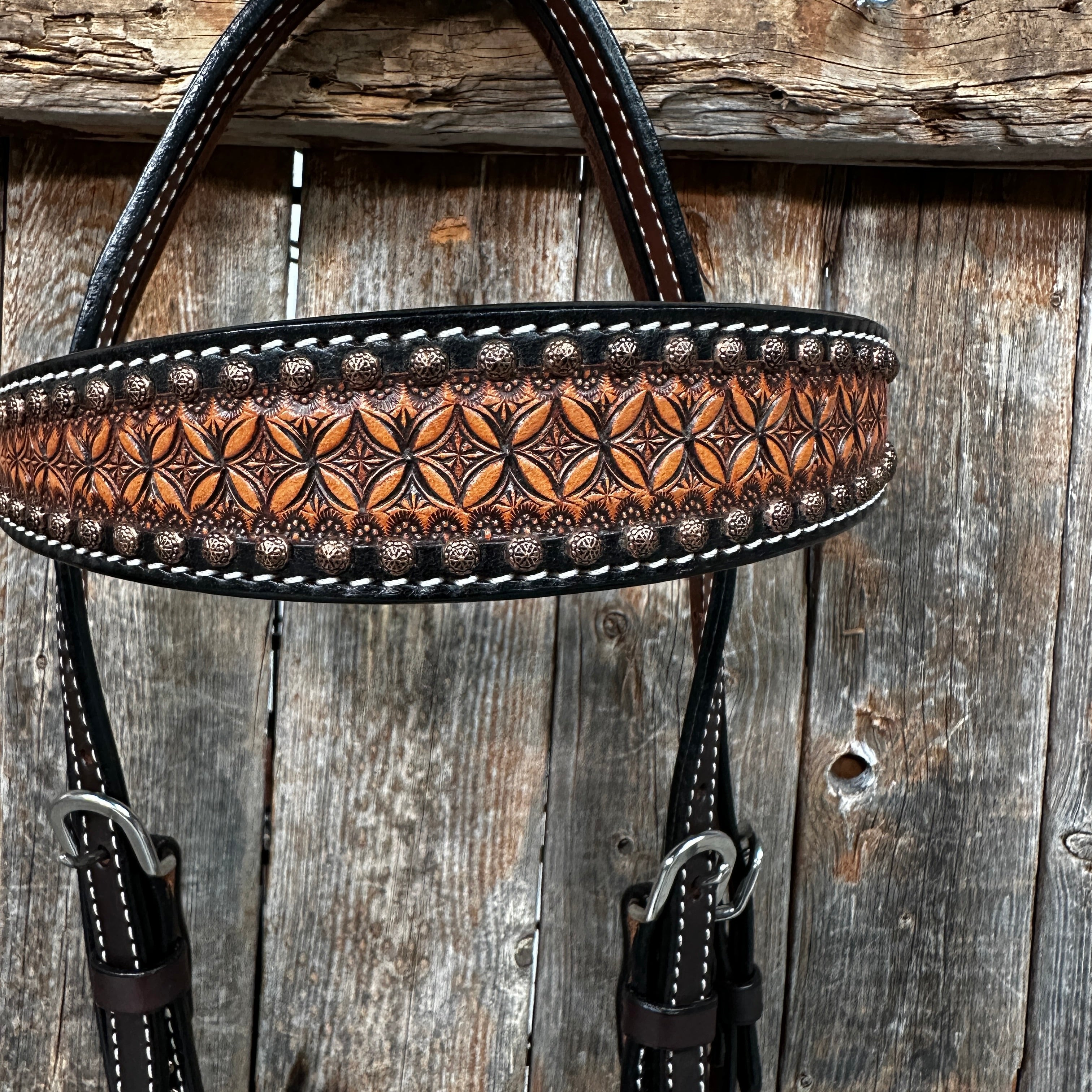 Two Tone Honeycomb Browband Headstall / Bridle #24329 — view 2