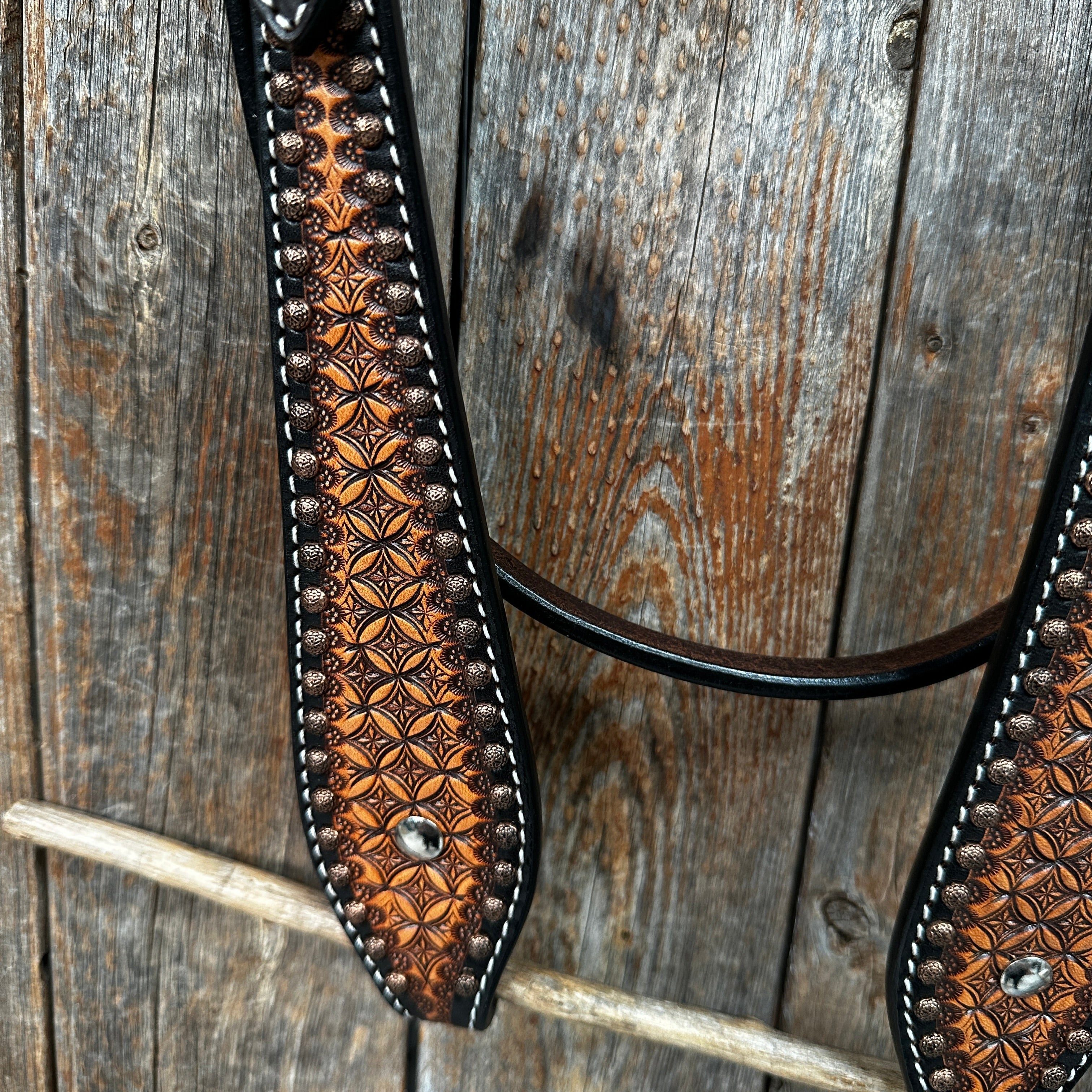Two Tone Honeycomb Browband Headstall / Bridle #24329 — view 4
