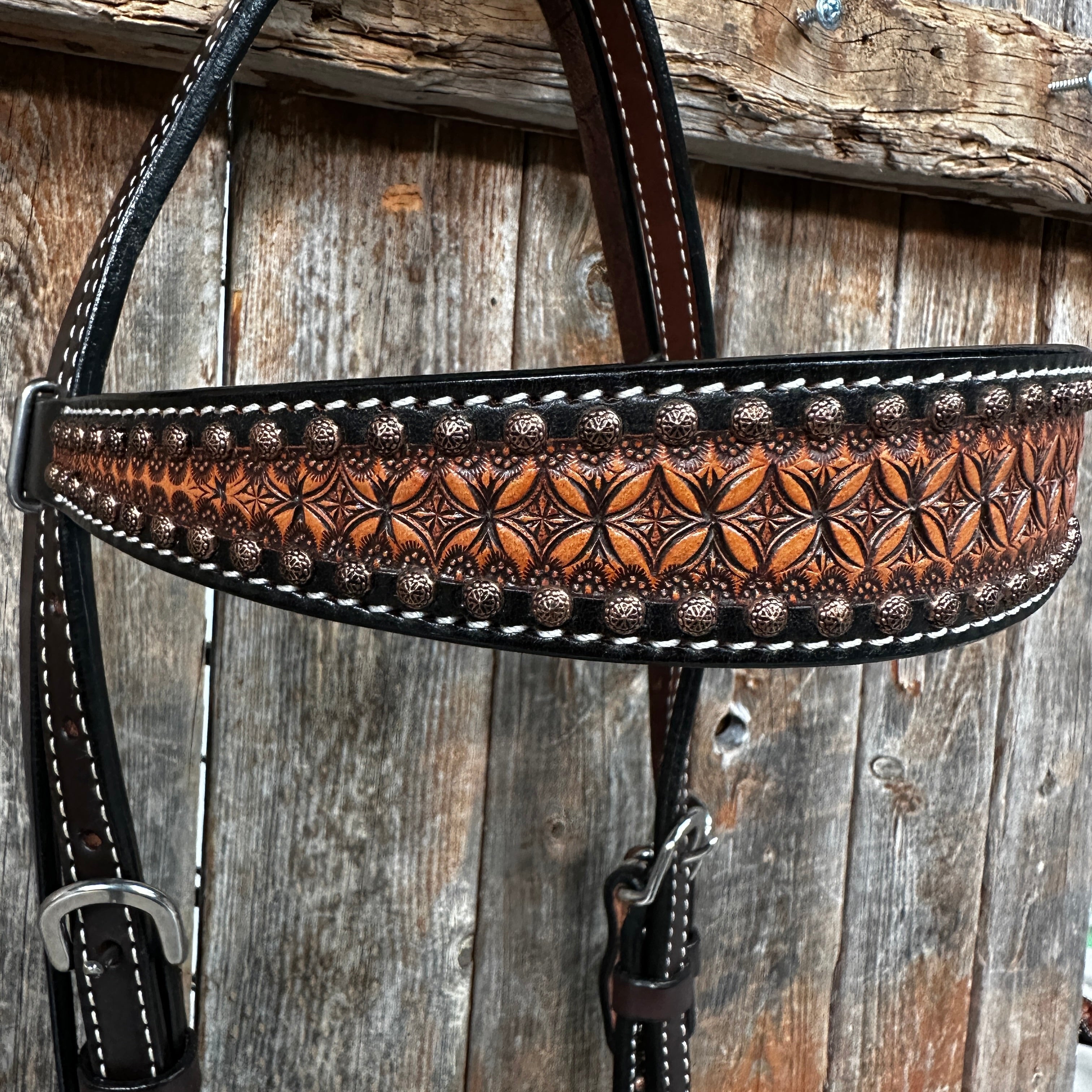 Two Tone Honeycomb Browband Headstall / Bridle #24329 — view 3