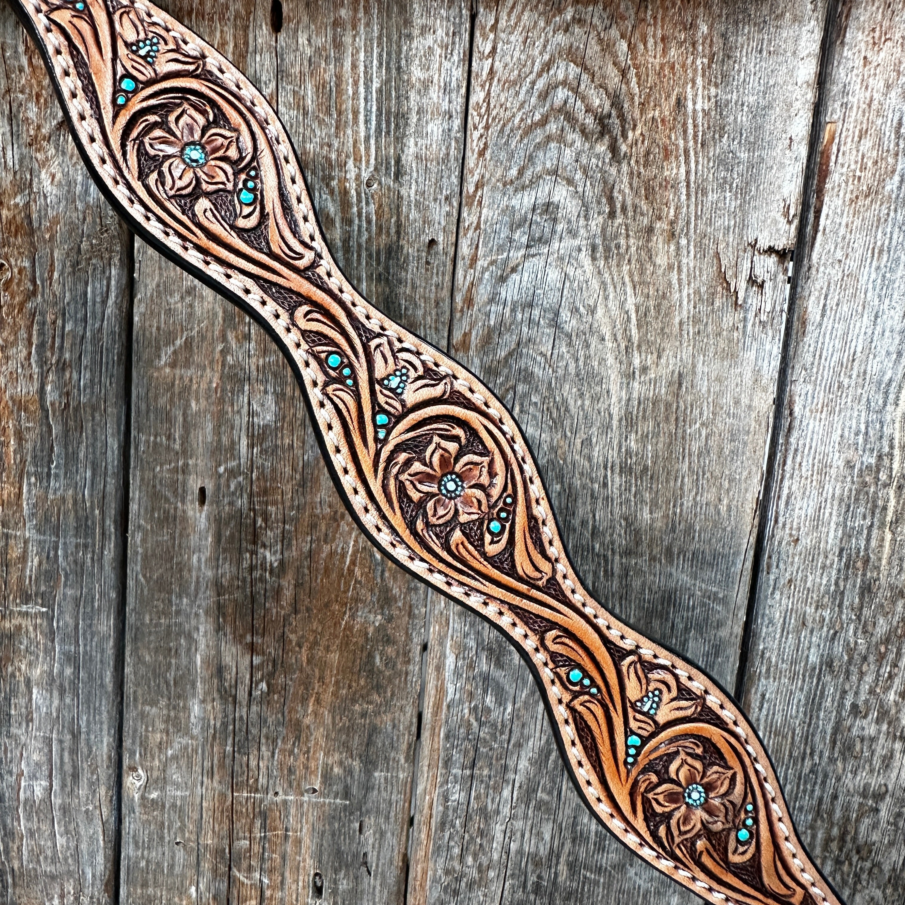 Light Oil Floral and Teal Dot Browband / One Ear Headstall and Breastcollar Tack Sets — view 5