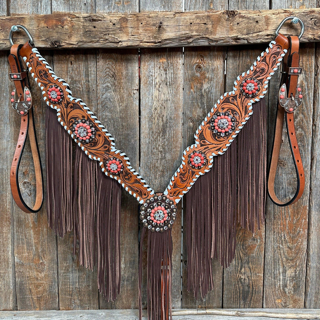 Whipstitch Coral and Clear One Ear/ Breastcollar Tack Set #OEBC516 — view 7