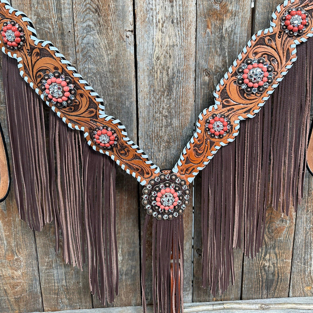 Whipstitch Coral and Clear One Ear/ Breastcollar Tack Set #OEBC516 — view 8